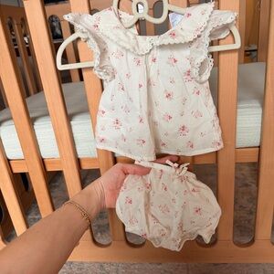 Nordstrom Cream and Pink Floral Diaper Cover Set